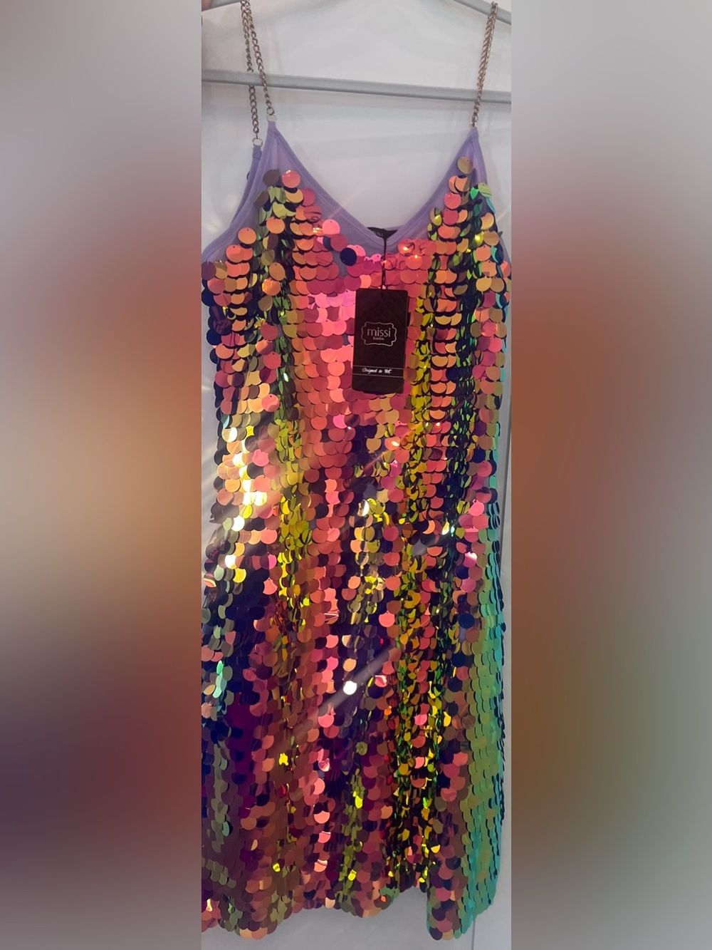 Missi London Pink Gold Iridescent Sequin Backdrop